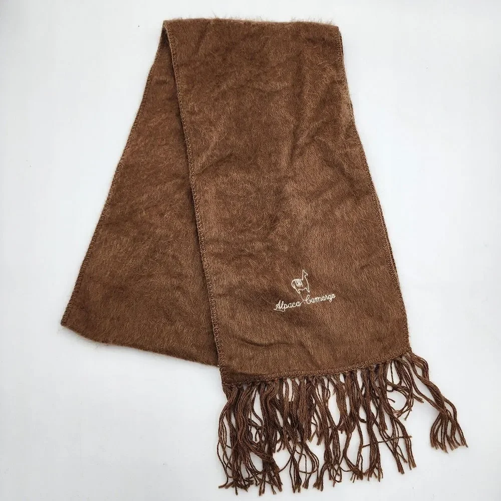 Alpaca Camargo Unisex Brown Fringe Scarf Shawl‎ Alpaca Blend Length 69 inch